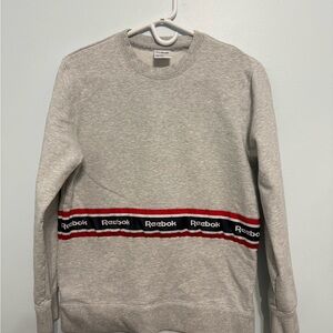 Reebok Men's Gray Crewneck Sweater with Black and Red Stripes
